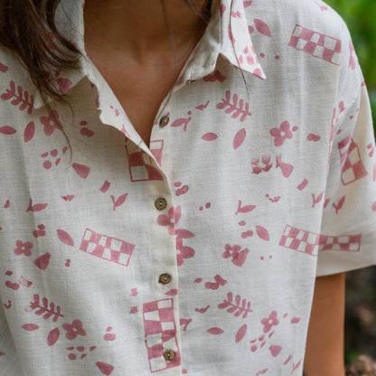 Handblock Printed Cotton Shirt - Powder Pink