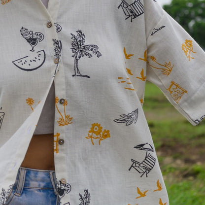 Handblock Printed Cotton Shirt - Black and Yellow