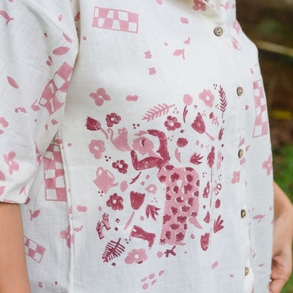 Handblock Printed Cotton Shirt - Signature Pink