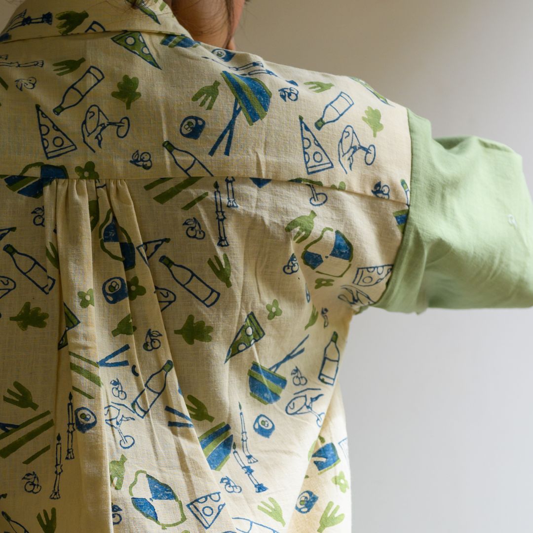 Handblock Printed Cotton Shirt - Green