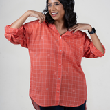 Fresh Coral Jamdani Cotton Shirt