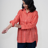 Fresh Coral Jamdani Cotton Shirt