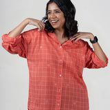 Fresh Coral Jamdani Cotton Shirt