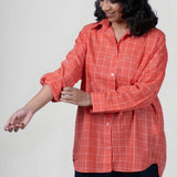 Fresh Coral Jamdani Cotton Shirt