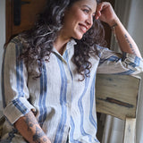 Kora Blue Handloom Stripe Shirt