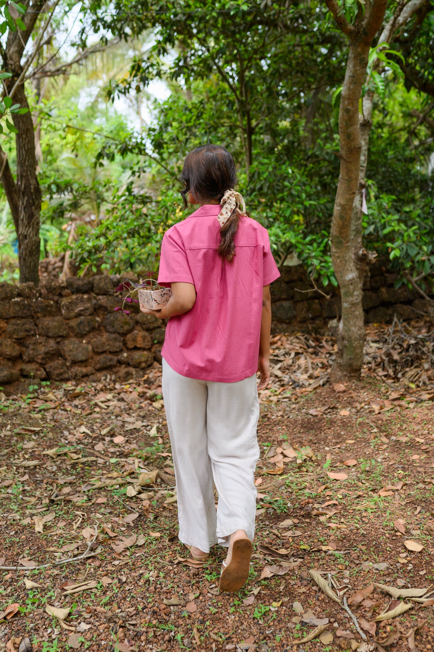 Pure Cotton Open Collar Shirt-Pink