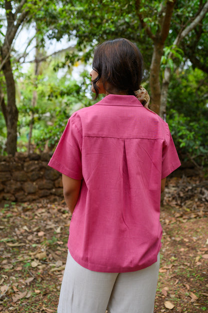 Pure Cotton Open Collar Shirt-Pink