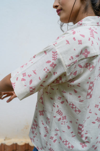 Handblock Printed Cotton Shirt - Powder Pink