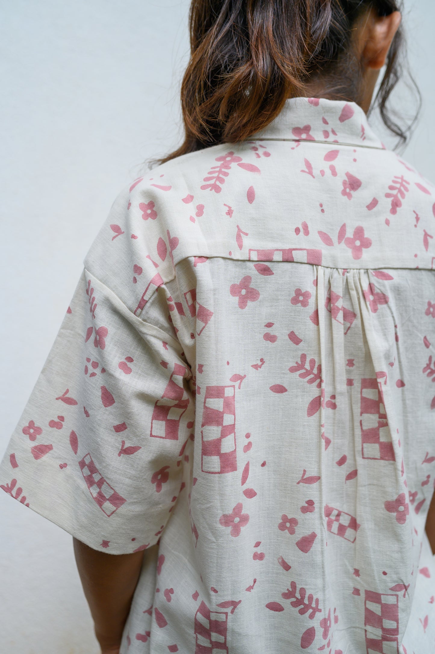 Handblock Printed Cotton Shirt - Powder Pink