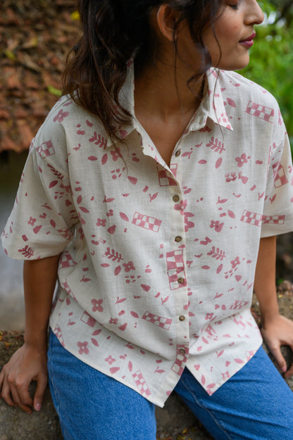 Handblock Printed Cotton Shirt - Powder Pink