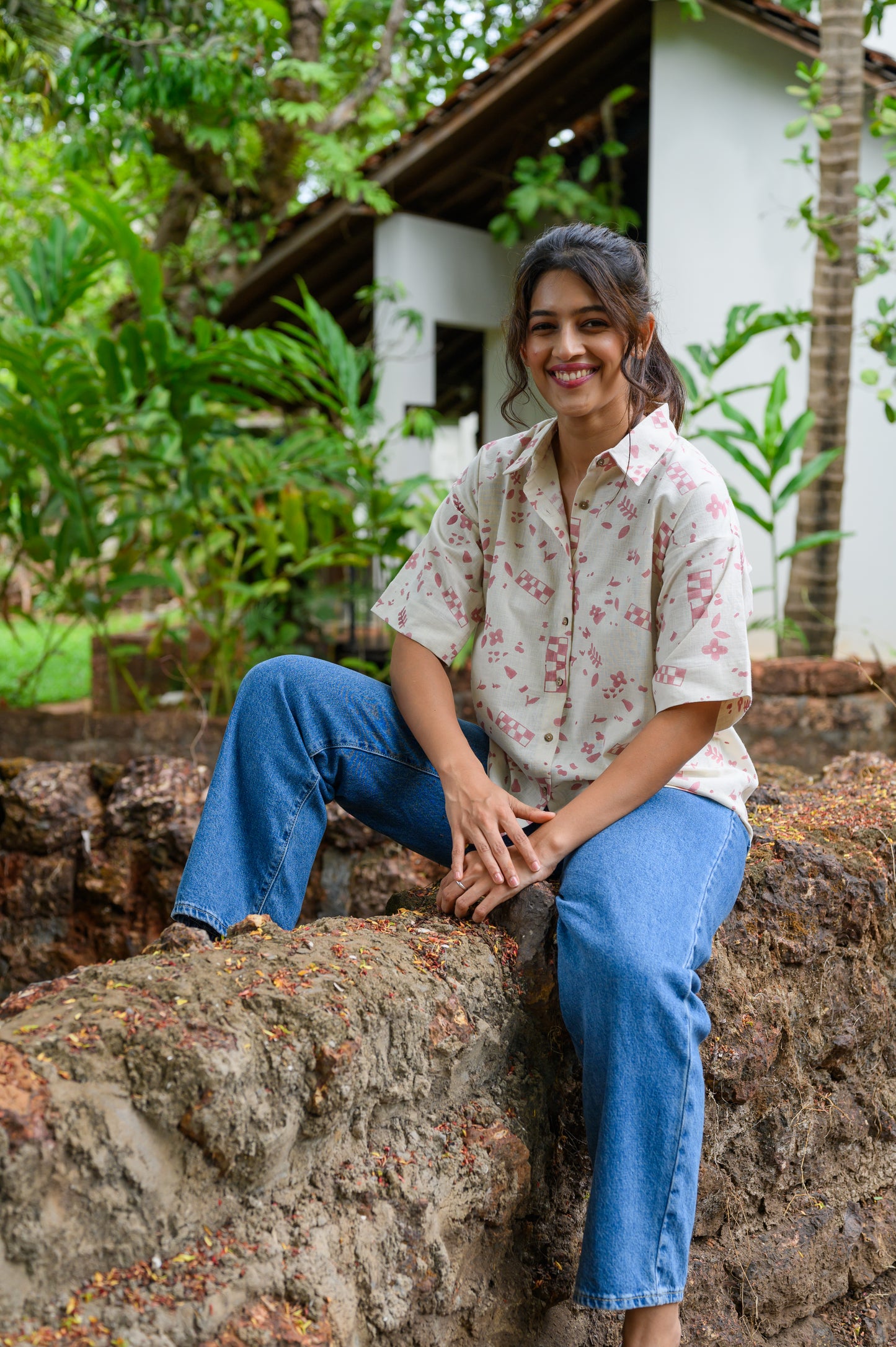 Handblock Printed Cotton Shirt - Powder Pink