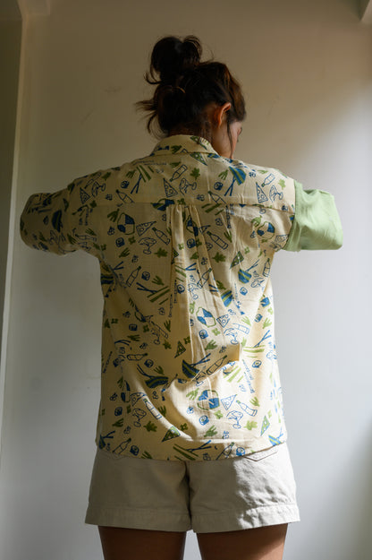 Handblock Printed Cotton Shirt - Green