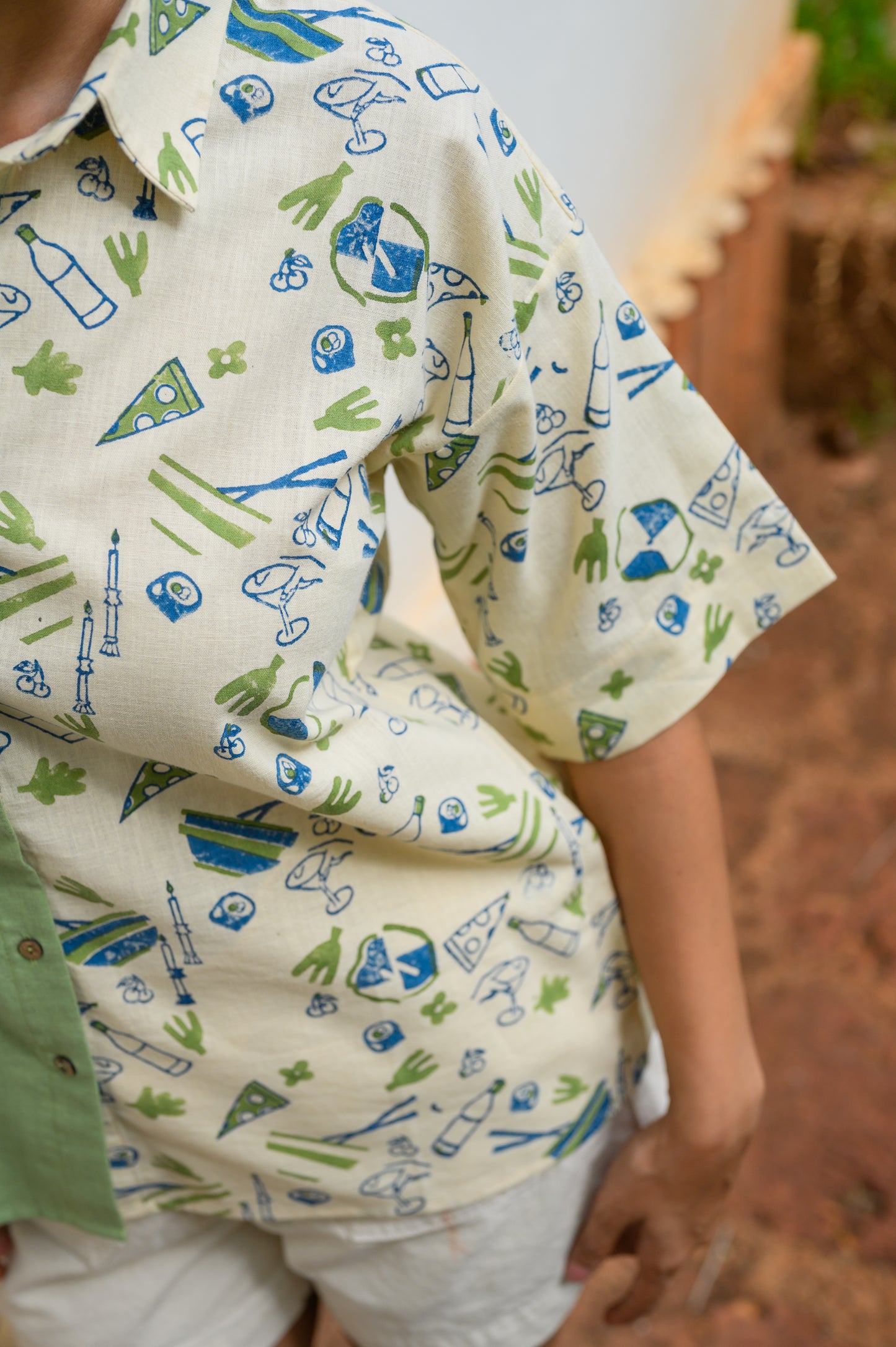 Handblock Printed Cotton Shirt - Green