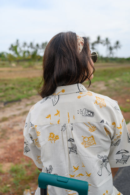 Handblock Printed Cotton Shirt - Black and Yellow