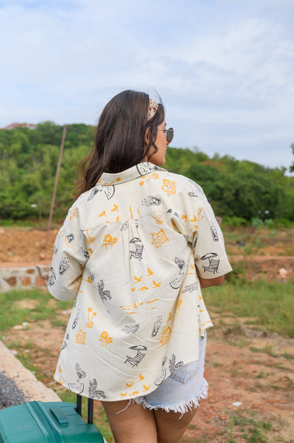 Handblock Printed Cotton Shirt - Black and Yellow