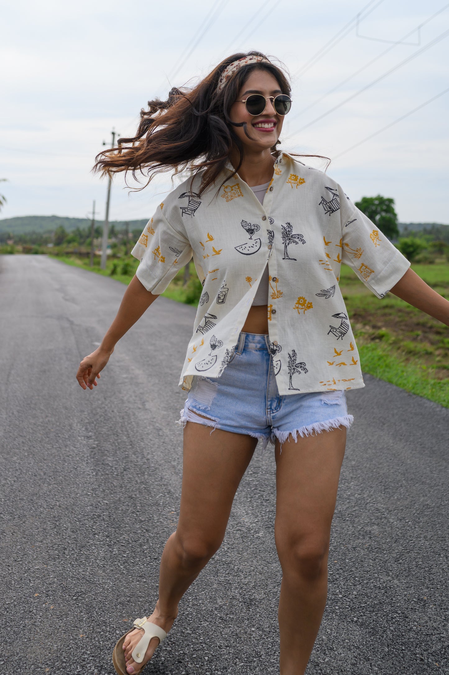 Handblock Printed Cotton Shirt - Black and Yellow