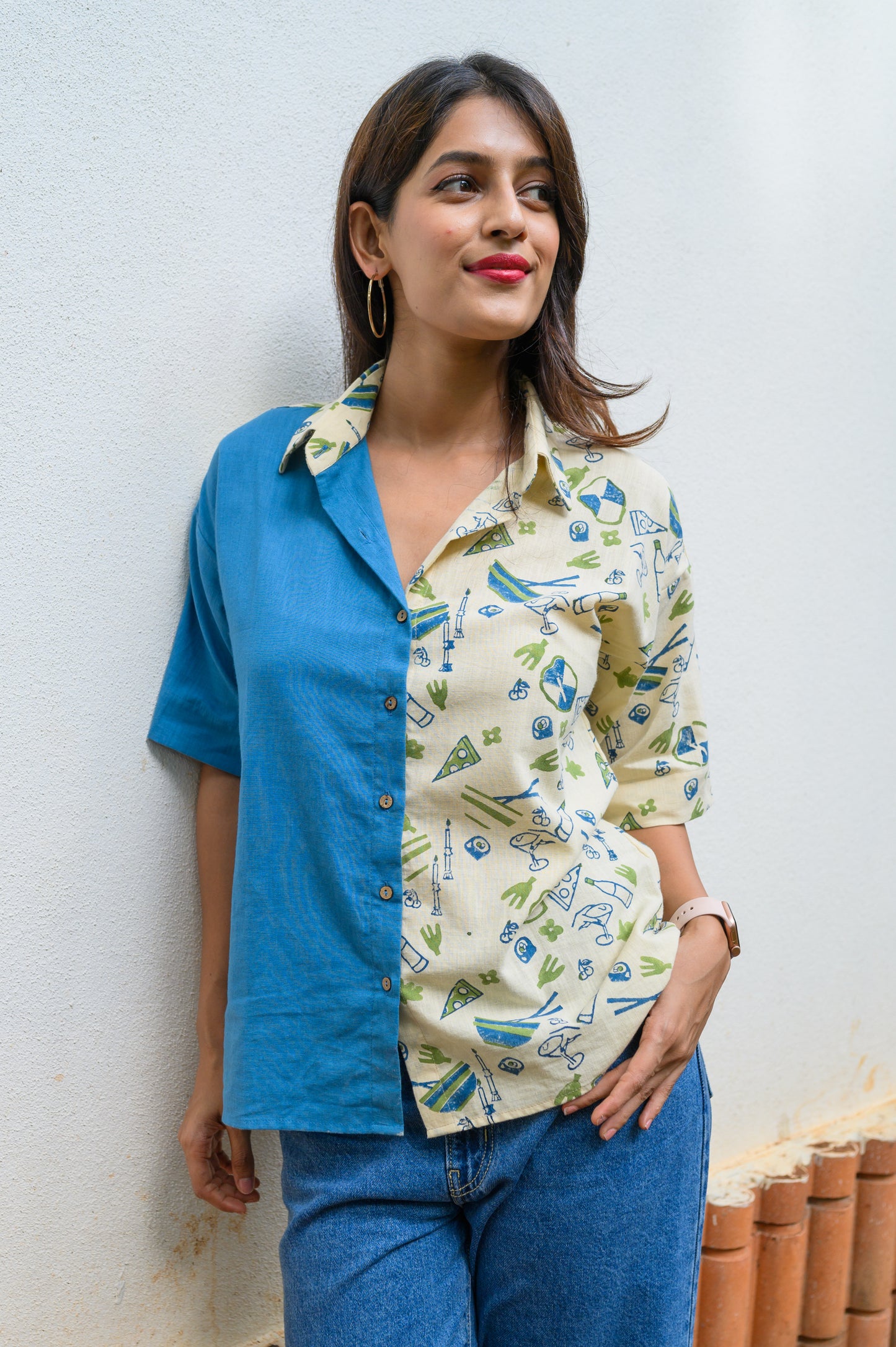 Handblock Printed Cotton Shirt - Blue