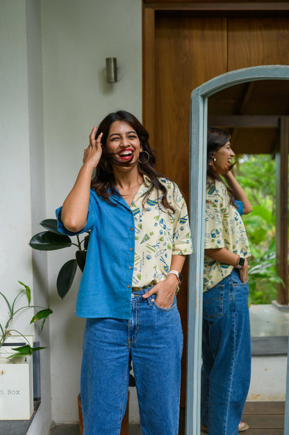 Handblock Printed Cotton Shirt - Blue