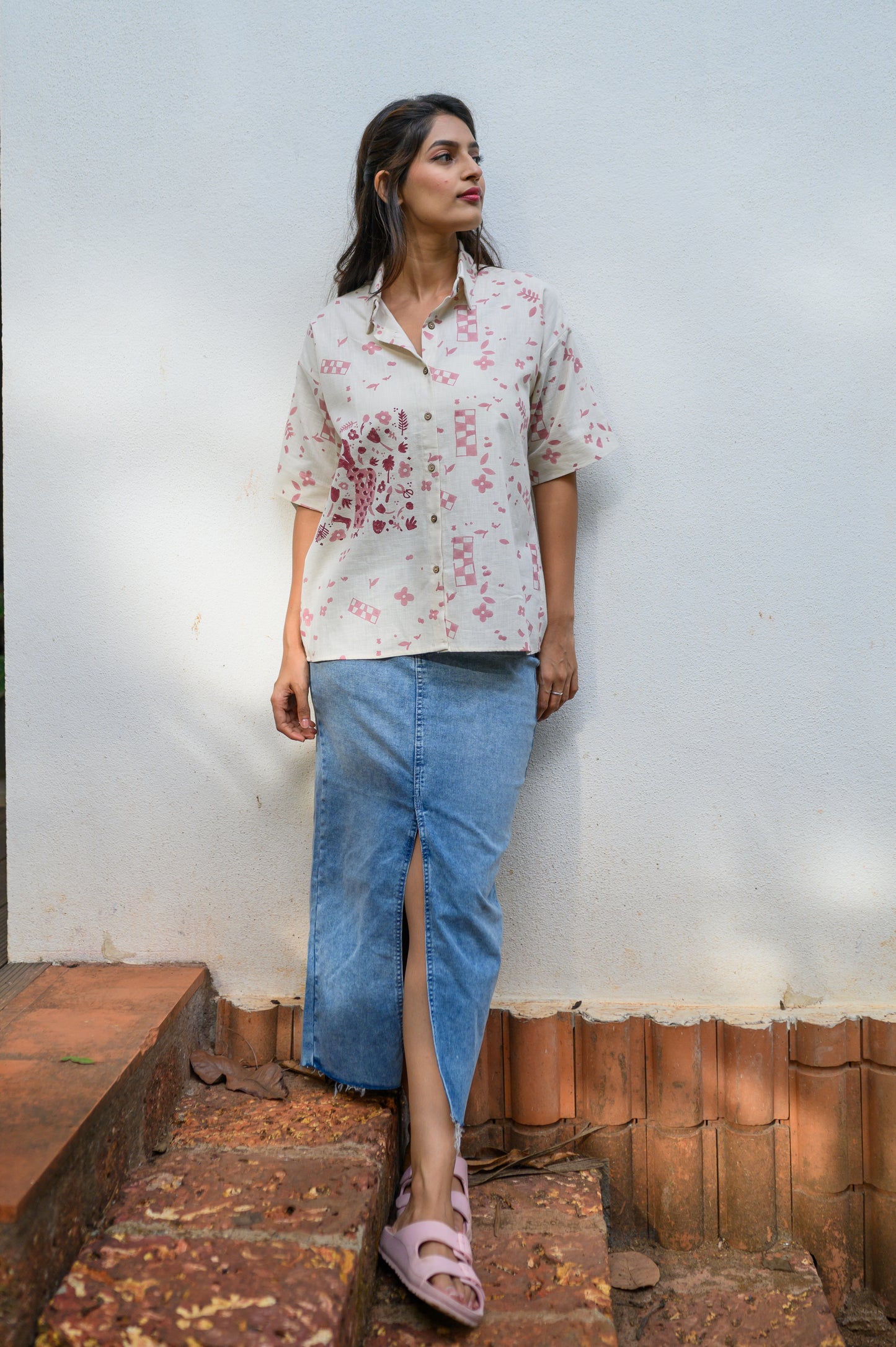 Handblock Printed Cotton Shirt - Signature Pink