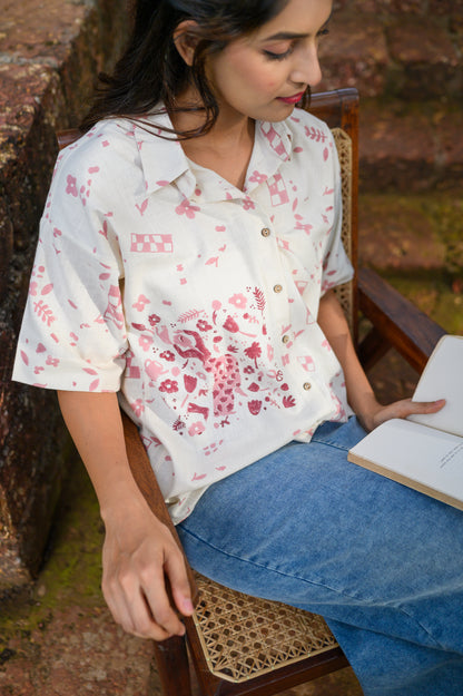 Handblock Printed Cotton Shirt - Signature Pink