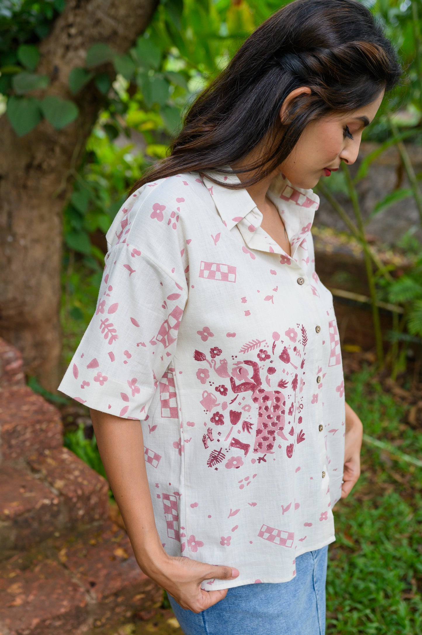 Handblock Printed Cotton Shirt - Signature Pink