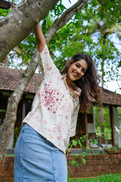 Handblock Printed Cotton Shirt - Signature Pink