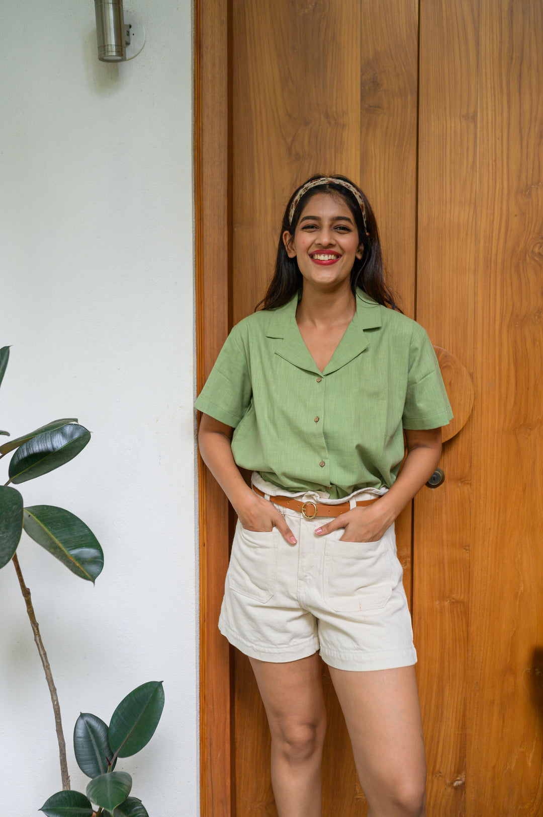 Cotton Open Collar Shirt Sage main image 0