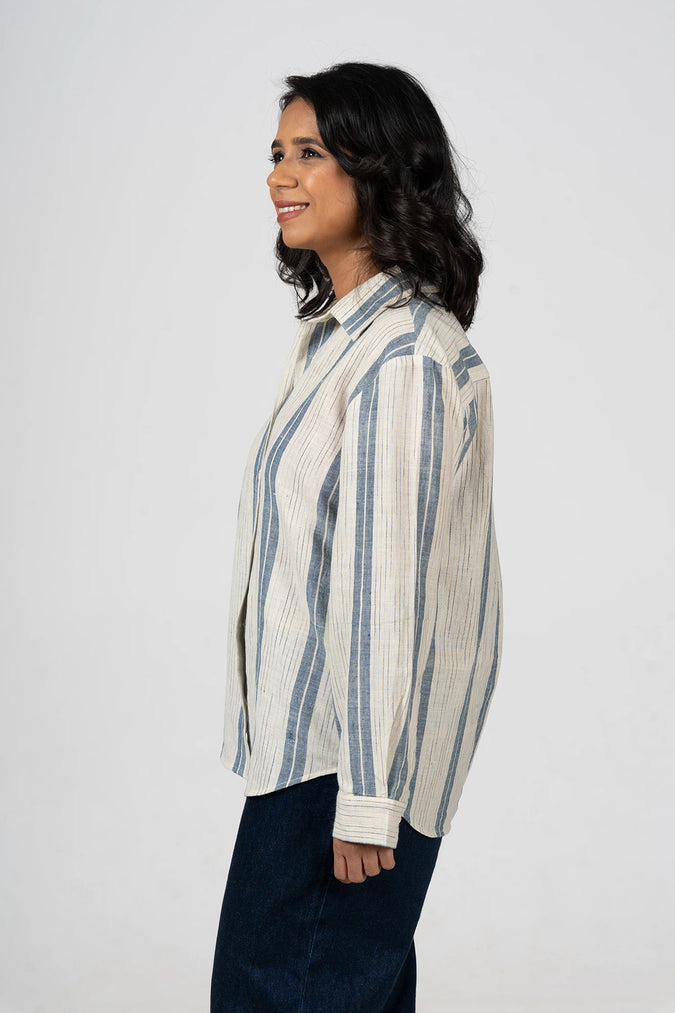 Kora Blue Handloom Stripe Shirt