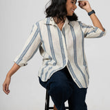 Kora Blue Handloom Stripe Shirt