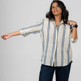 Kora Blue Handloom Stripe Shirt