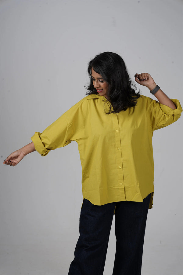 Lime Whisper Oversize Cotton Shirt