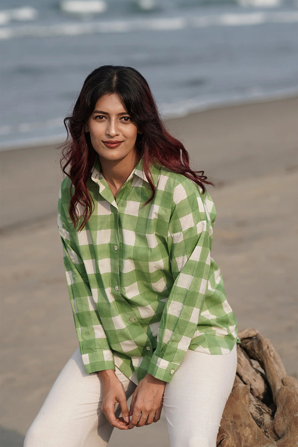 Off-Duty Checked Handblocked Cotton Shirt