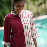 Merlot Stripe Handblocked Cotton Shirt